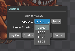 Spine settings dialog