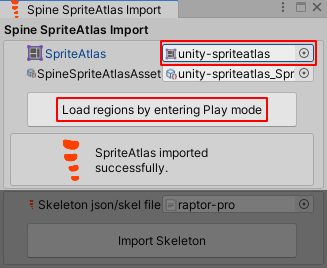 Spine SpriteAtlas Import Window